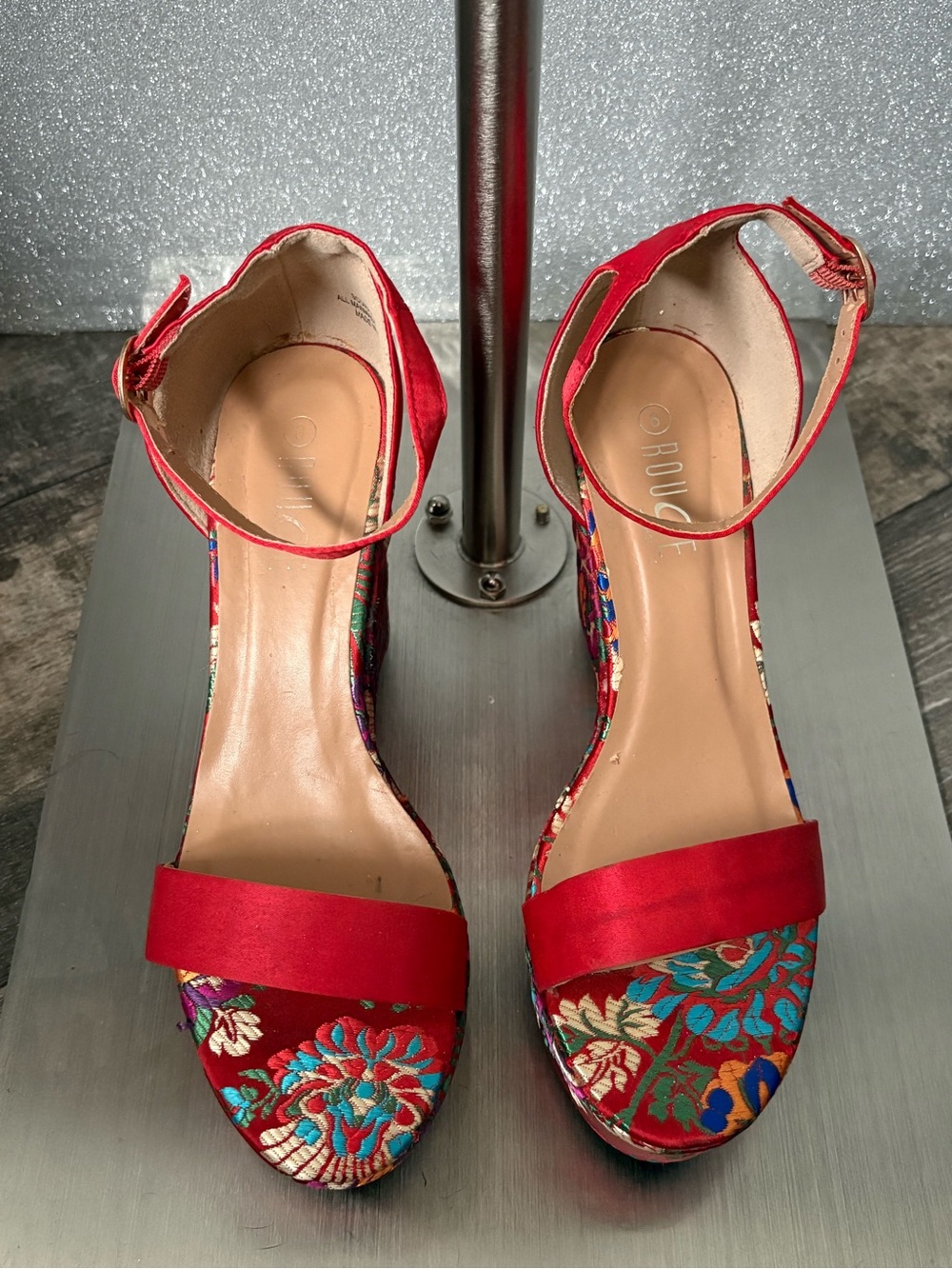 Rouge! Red Floral Open-Toe Ankle-Strap Heels